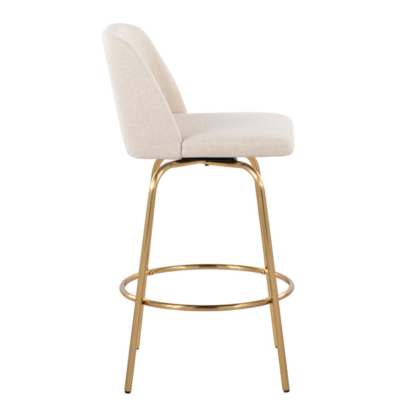 English Elm Toriano 26" Contemporary Counter Stool Set of 2 with Swivel Padded Fabric Seat and Gold Base, Stylish Craftsmanship Cream B202S00395
