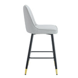 English Elm Modern Light Gray Pu Bar Stool - Gold Decorated Legs With Comfortable Resting Beam.Light Gray,Black Metal Legs,,Bar Stool.Set Of 2 Chairs.