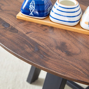 English Elm Table 5-Piece Modern Minimalist Dining Set With 42-Inch Round Walnut Top & Brown Techno-Fabric Chairs W1151S04090-GIGA