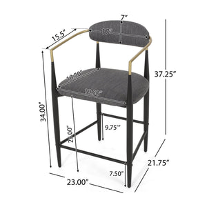 English Elm Christopher Knight Home® - Counter Stools Set Of 2 - Modern Charcoal Fabric With Black & Gold Iron Frames For Chic Dining N771P249370C