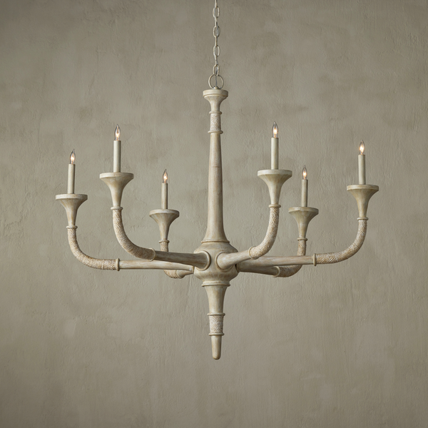Aleister Chandelier - Coastal Sandstone Finish with Abaca Rope, Wrought Iron, and Adjustable Height