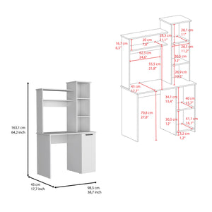 English Elm Carson White Computer Desk with Hutch, Single-Door Cabinet, 25.8" Work Surface & 3-Tier Storage B070P188876