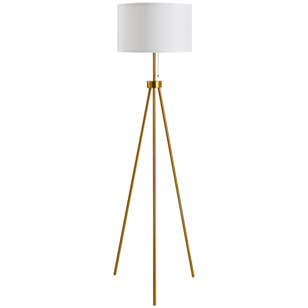 English Elm Homcom Elegant 59.75" Gold Tripod Floor Lamp with Fabric Shade, E26 Socket, 118" Cord, Stable Steel Base W2225P173947