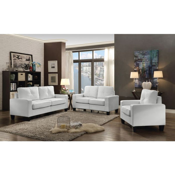 English Elm Contemporary White PU Loveseat with Sleek Track Arms, 25" Seat Depth, Seats Two Comfortably — Modern Casual Living B078108255