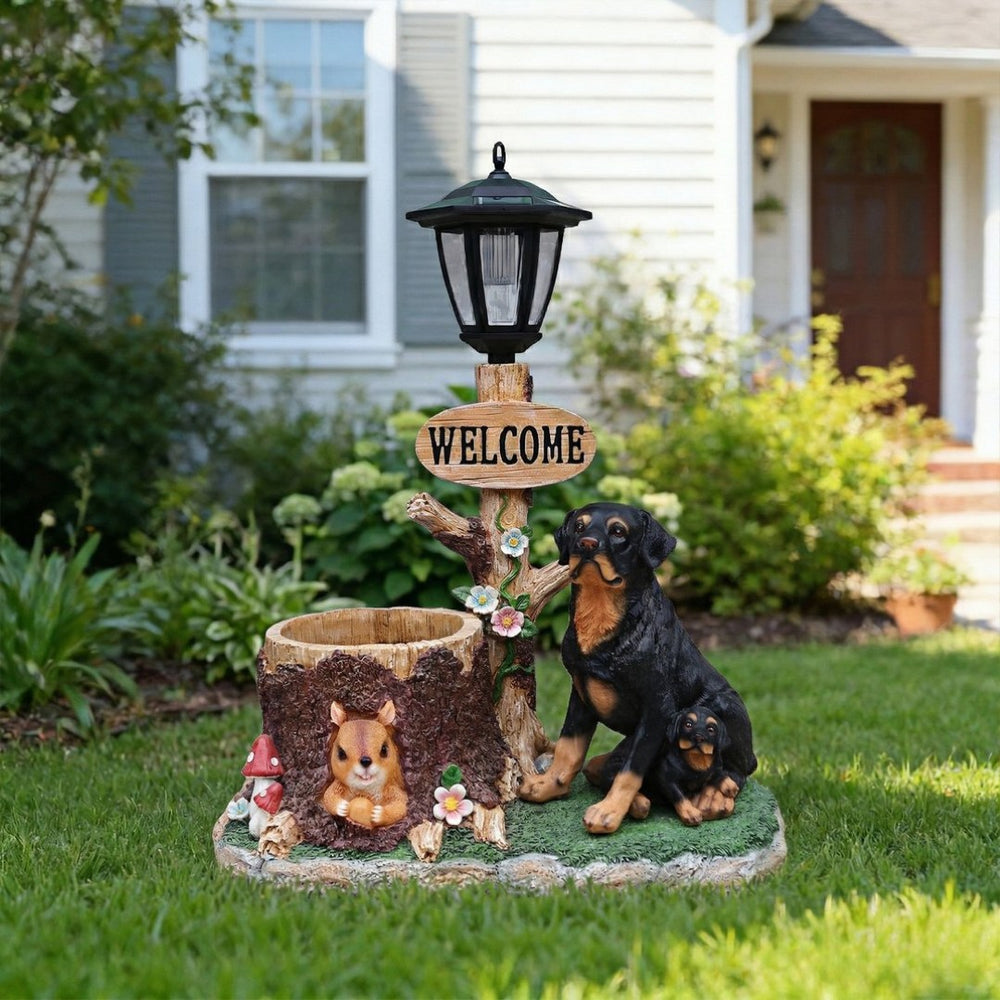 English Elm Rottweiler Mother and Puppy Sculptural Garden Planter Weatherproof Outdoor Accent W5398P464249