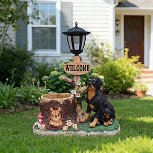 English Elm Rottweiler Mother and Puppy Sculptural Garden Planter Weatherproof Outdoor Accent W5398P464249