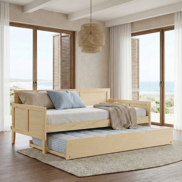 English Elm Daybed Solid Pine Wood Frame Transitional Sofa Sleeper for Studios and Guest Rooms B011S02449