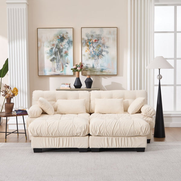 English Elm U Shaped Modular Sectional Sofa Flannelette Cloud Couch Deep Seat Plush Living Room Beige W2120S00029