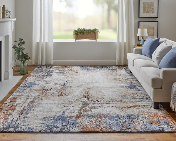 Feizy Rugs Gilmore Collection Abstract Geometric Rug – Vibrant, Machine-made Beauty For Modern Interiors Ivory,Blue,Taupe Polypropylene Gil39mnfivymlth00
