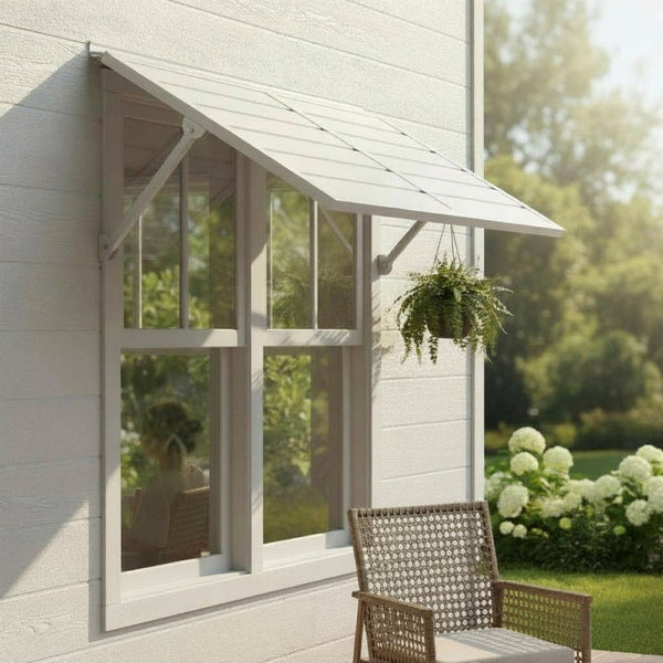 English Elm Haze Aluminum Exterior Awning White Powder Coat Finish for Entryways and Patio Doors B2755P465795