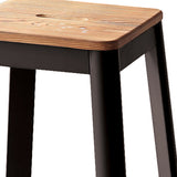 English Elm Natural and Black Armless Bar Stool With Crossbar Support