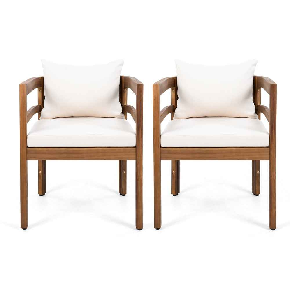English Elm Outdoor Acacia Wood Dining Chairs with Cushioned Seats Patio Set of 2 Brown N768P362954B