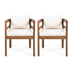 English Elm Outdoor Acacia Wood Dining Chairs with Cushioned Seats Patio Set of 2 Brown N768P362954B