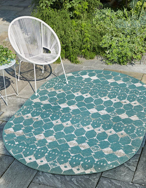 Unique Loom Outdoor Trellis Cardak Machine Made Geometric Rug Teal, Ivory/Gray 7' 10" x 10' 0"