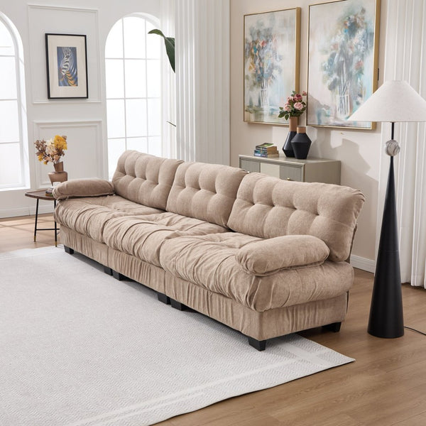 English Elm Modular Cloud Sectional Sofa Flannelette Deep Seat Couch for Living Room with Pillows Light Brown W2120S00030