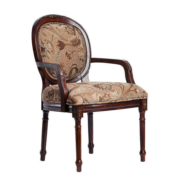 English Elm Bernice Oval Back Chair with Hand-Carved Floral Detail, Walnut Finish, Chenille Seat, Solid Wood Durable Upholstery B050P229945