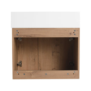 English Elm 24 Inch Bathroom Cabinet Resin Sink Vanity with Soft-Close Doors, Beveled Handle, Water-Resistant Finish Imitative Oak W999P228748