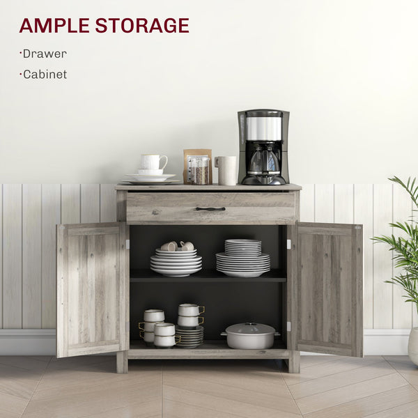 English Elm HOMCOM Rustic Farmhouse Sideboard Buffet Cabinet with Barn Doors, Drawer & Adjustable Shelves for Entryway Gray Wash W2225P229124