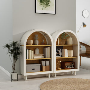 English Elm Arched Bookcase Set of 2 Three Tier Mdf Shelving with Warm Woodgrain Accent W2557P475972