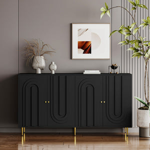 English Elm Modern Black 4-Door Wooden Cabinet Sideboard Buffet with Two-Tier Storage, Minimalist Durable Design W1435P228914