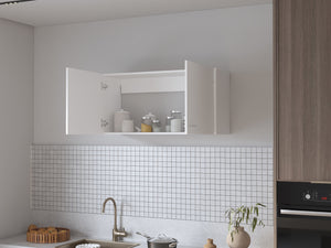 English Elm Oklahoma Melamine Wall Cabinet Two Doors 39.3" x19.3" x12.6" White — Spacious, Modern Kitchen Storage B128P225199