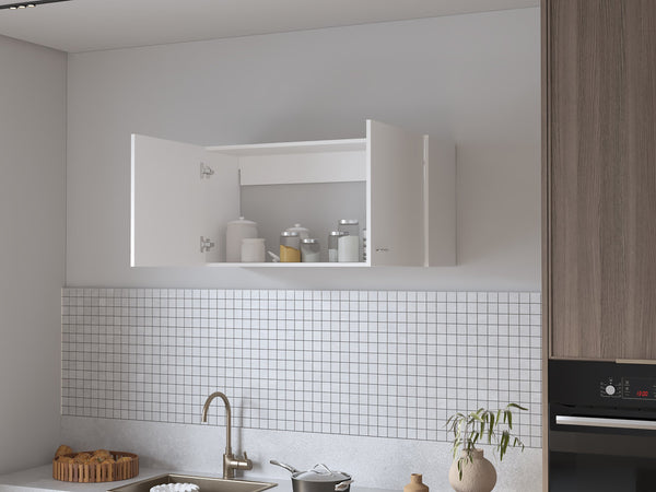 English Elm Oklahoma Melamine Wall Cabinet Two Doors 39.3" x19.3" x12.6" White — Spacious, Modern Kitchen Storage B128P225199