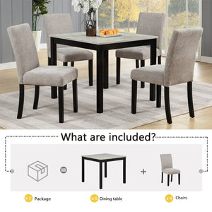 English Elm Elegant Square Acacia Wood Dining Set with Four Linen Upholstered Chairs Modern Style W1998S00090