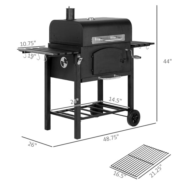 English Elm Outsunny Steel Offset Smoker Charcoal Grill Combo with Wheels and Dual Shelves W2225P174312