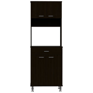 English Elm 1-Drawer Wenge Area Pantry Cabinet with 5 Shelves, 4 Doors, Mini Stove Space & Adjustable Metal Legs, Compact 66.5" Storage Solution B06280023