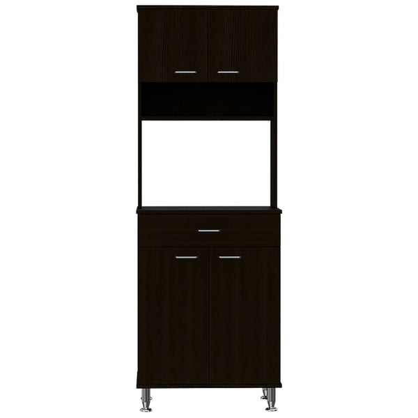 English Elm 1-Drawer Wenge Area Pantry Cabinet with 5 Shelves, 4 Doors, Mini Stove Space & Adjustable Metal Legs, Compact 66.5" Storage Solution B06280023