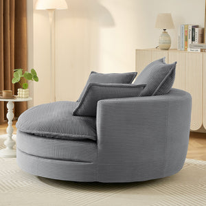English Elm 360° Oversized Swivel Lounge Chair with 38" Deep Seat Dual-Layer Cushion Corduroy Accent Pillows Grey N719S002100E
