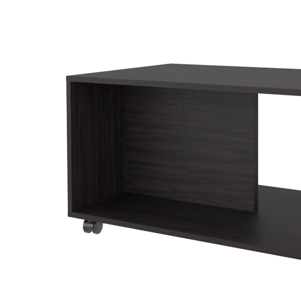 English Elm Wengue Coffee Table With Open Shelf, Caster Wheels For Easy Mobility & Chic Storage Solution B062P290219-GIGA