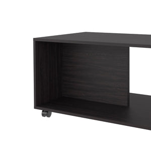 English Elm Wengue Coffee Table With Open Shelf, Caster Wheels For Easy Mobility & Chic Storage Solution B062P290219-GIGA