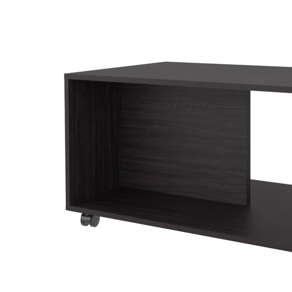 English Elm Wengue Coffee Table With Open Shelf, Caster Wheels For Easy Mobility & Chic Storage Solution B062P290219-GIGA