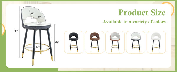 English Elm 360 Swivel Barstools Set of 2 Upholstered Techno Fabric Cushioned Counter Seats Dark Gray,White+Black W1151P268924