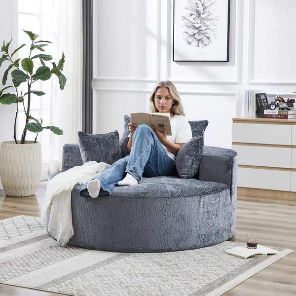 English Elm 55''L Chenille sponge single sofa sleeper chair — no assembly, ultra-soft chenille, plush backrest pillow comfort for living room relaxation Grey W834P221026