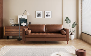 English Elm Christopher Knight Home® - Mirod Mid-Century Modern PU Leather Sofa with Tufted Back, Birch Legs, Foam & Pocket Spring Comfort Light Brown N760P285734G
