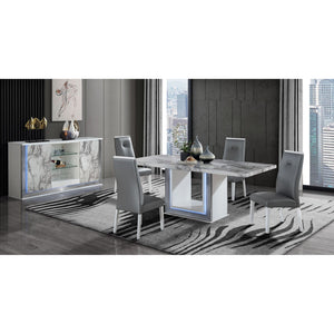 English Elm MOON White Marble Buffet Console - Modern Solid Wood & MDF Sideboard with Chrome Accents, Sleek Design B201P216074