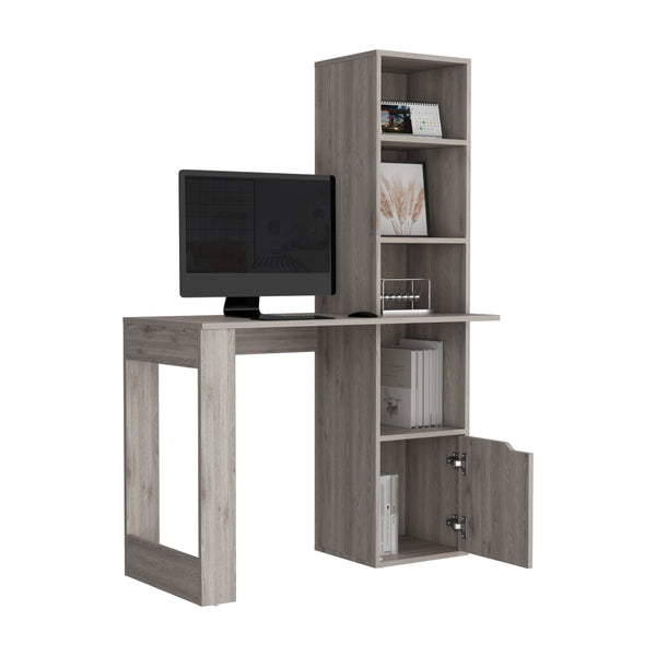English Elm Oiwa Grey Computer Desk with 4-Tier Bookcase & Cabinet — Space-Saving Engineered Wood Workspace Organizer B070P188857
