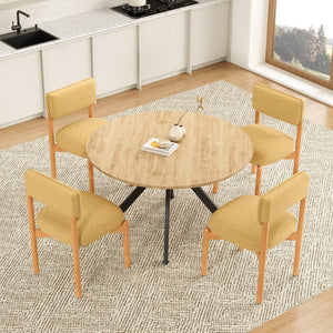 English Elm Modern Linen Upholstered Dining Chair Set Solid Wood Cross Base Removable Back Yellow T3623P466015