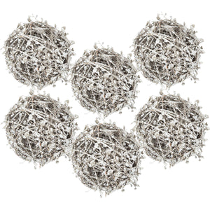 English Elm D4.5" Iced Leaf/Twig Ball Silver Hanging Ornaments Set of 4 — Natural Frosted Texture for Tree Decor Gifts W2078P262451