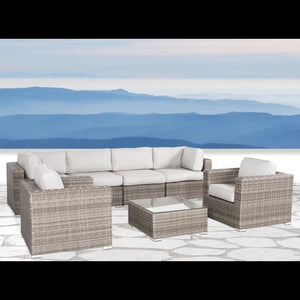 English Elm 6-Person Wicker Seating Set with Cushions Fully Assembled — Plush Weather-Resistant Outdoor Sectional Sofa Grey Mix B120S00099