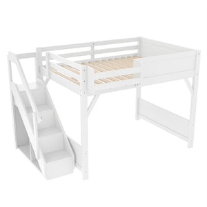 English Elm Twin Low Loft Bed Solid Pine Frame Kids Study Desk Blackboard Storage White Light White W1580S00468