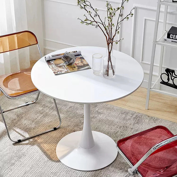 English Elm Modern Round Dining Table White 31.5" – Sturdy MDF Top with Metal Base, Easy-Clean, Compact Style W2641P192315