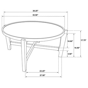 English Elm Mavis Rustic Dark Brown Round Solid Wood Coffee Table with Recessed Top & Crossed Legs, Durable Centerpiece B062P299905