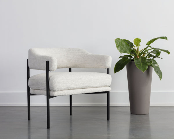 Sunpan Lola Lounge Chair - Contemporary Comfort with Elegant Curves and Matte Black Iron Frame Design Merino Pearl