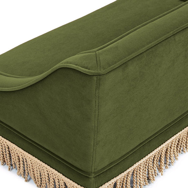 English Elm Duchess Regency Tufted Pet Sofa with Fringe Skirt Velvet Upholstery for Small Dogs Olive Green B2719P479031