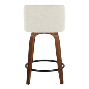 English Elm Toriano Mid-Century Counter Stool Set of 2 — 24" Fixed-Height Swivel Upholstered Seat, Walnut Finish Cream B202S00095