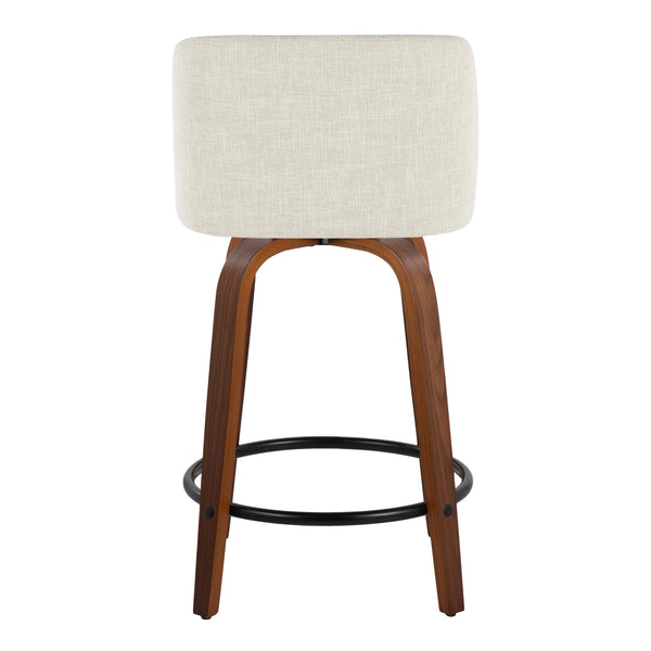 English Elm Toriano Mid-Century Counter Stool Set of 2 — 24" Fixed-Height Swivel Upholstered Seat, Walnut Finish Cream B202S00095