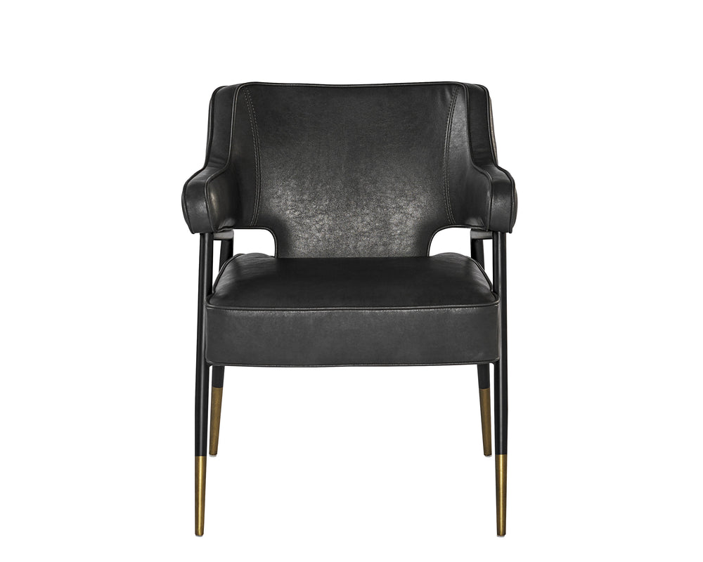 Sunpan Derome Contemporary Dining Armchair - Stylish Faux Leather, Sculpted Design with Black Steel Legs Bravo Portabella